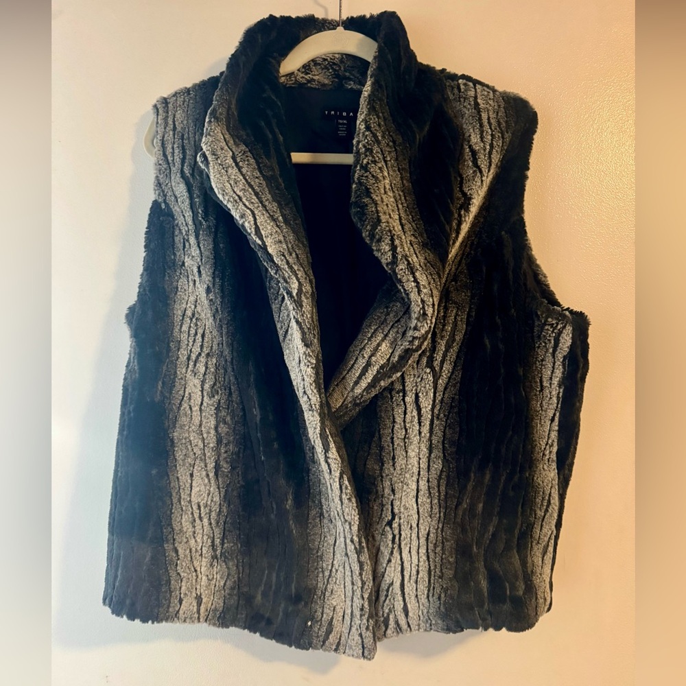Tribal Black and Gray Faux Fur Vest